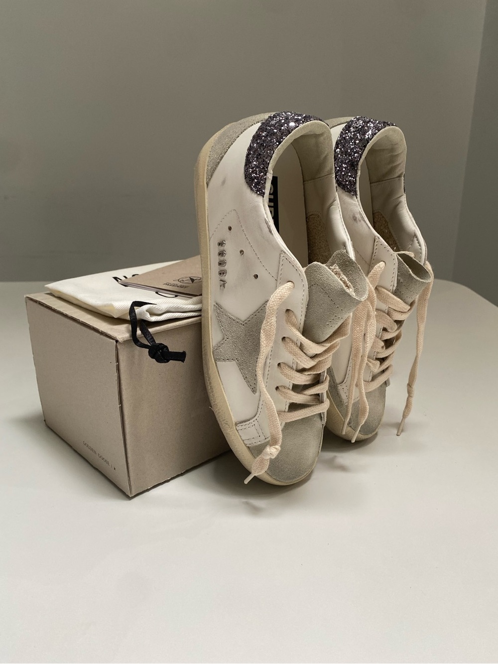 Golden Goose Superstar Sneaker White Leather/Ice/Gray/Glitter sz 36 New in Box - Picture 4 of 14